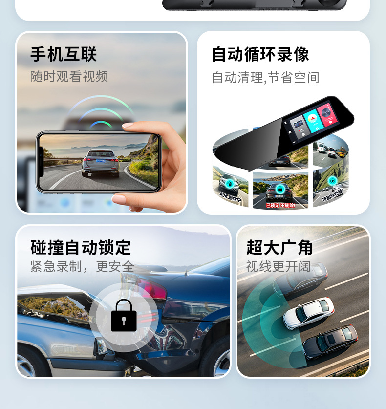 Y rearview mirror 1080P dashcam with IPS screen, night vision, dual front and rear recording, parking monitoring, universal