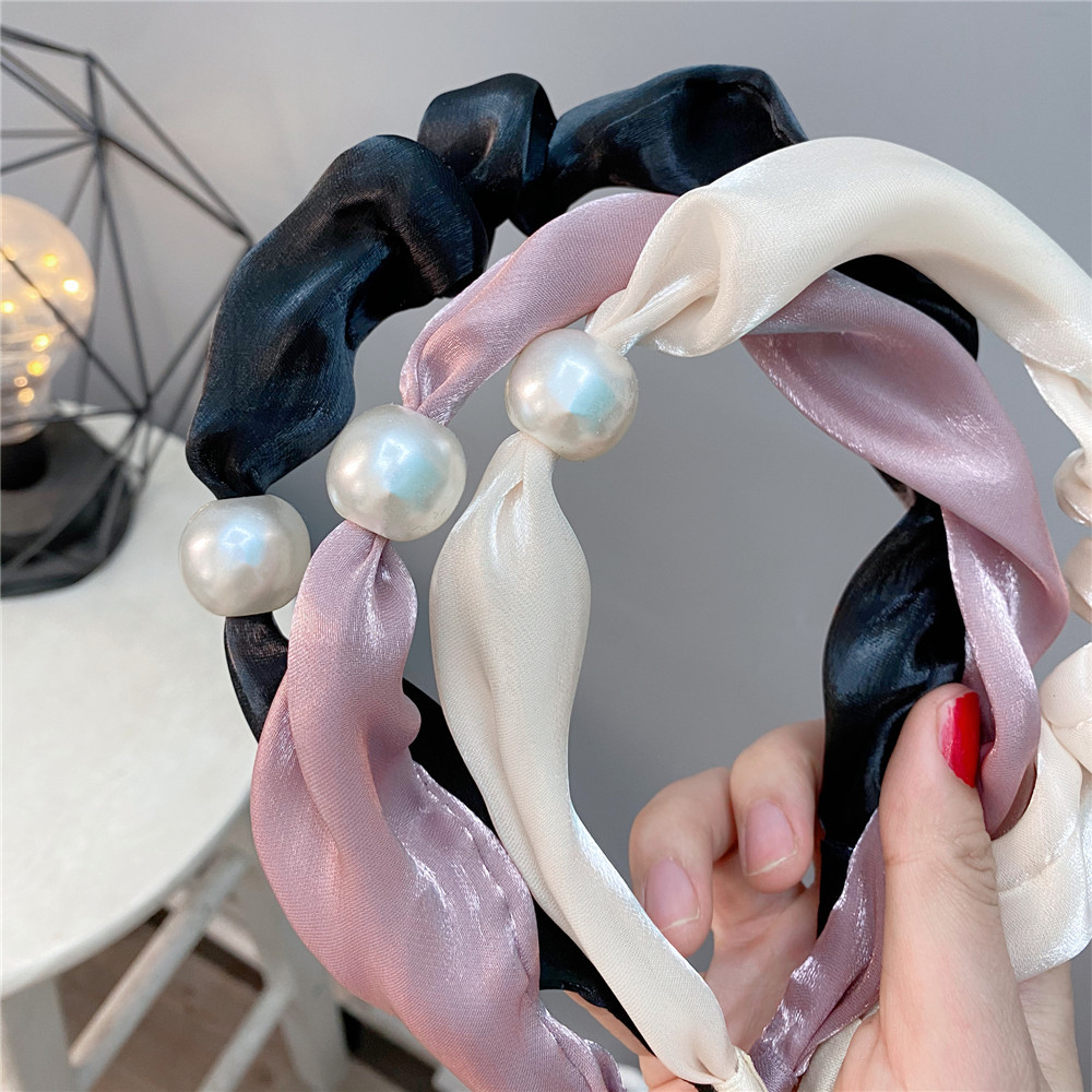 Style Doux Perle Tissu Plissé Mince Bandeau Solide Couleur Cheveux Accessoires display picture 1