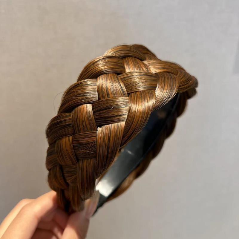 Banda de Pelo trenzado de torsión ensanchada peluca diadema femenina pelo artificial antideslizante banda de pelo trenzado de cinco hilos engrosada trenza de espina de pescado de ala ancha