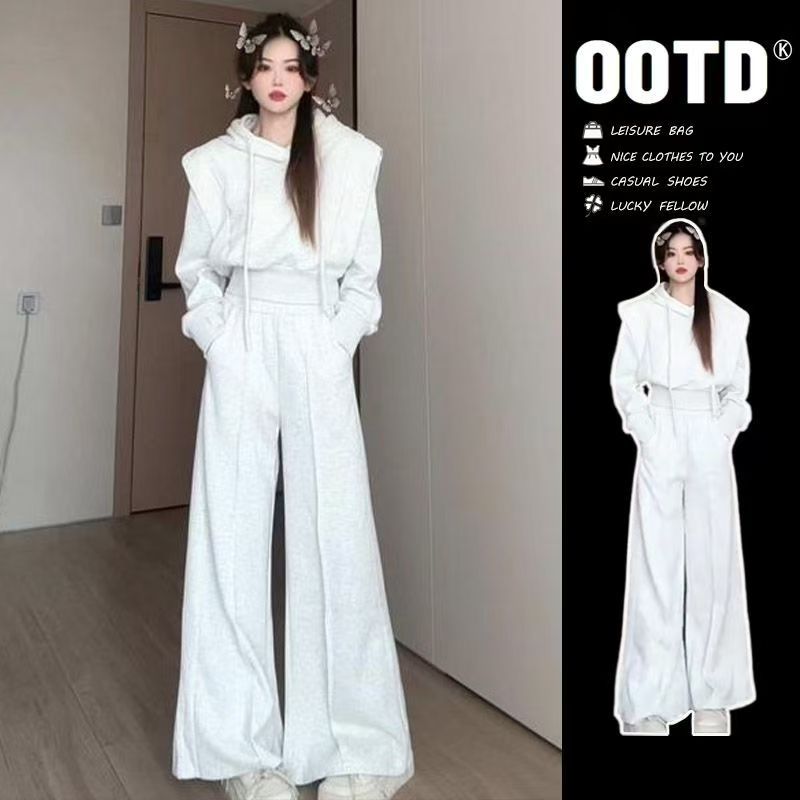 【280克曼巴棉】初秋新款休闲小众韩系显瘦短款连帽慵懒风两件套