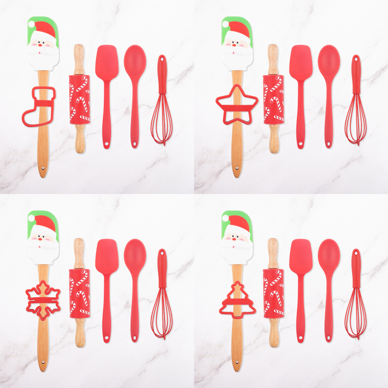 クリスマスシリカゲルヘッドクリームスクレーパーけやき木柄キッチンベーカリーデザートケーキヘラクッキー金型ベーカリーセット|undefined