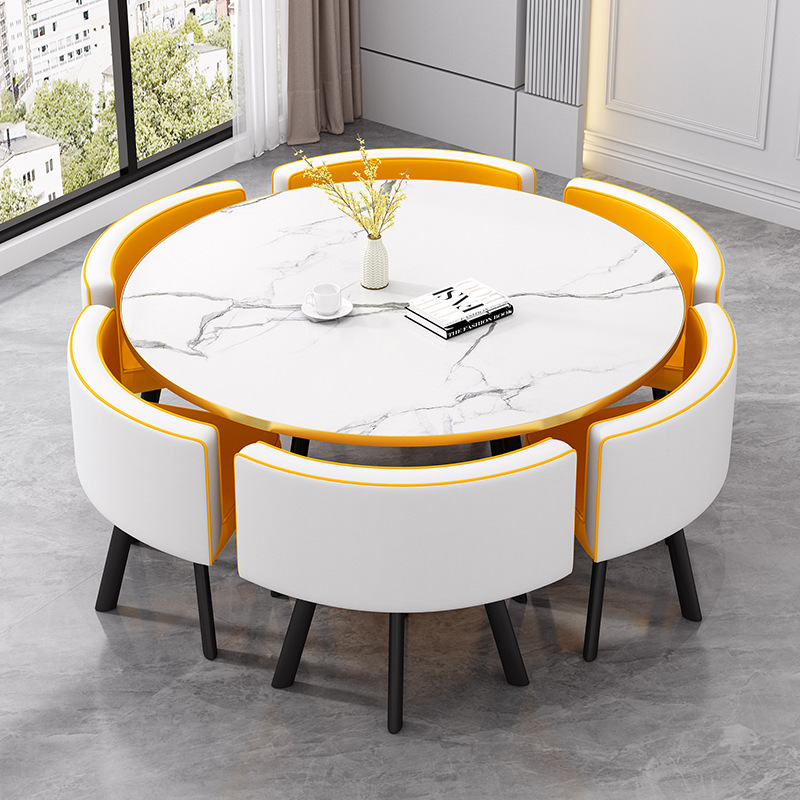 Small Apartment Dining Table and Chair Set, Light Luxury, Simple Modern Home Dining Table, Round Table, Can Accommodate 6 People, Reception Round Table