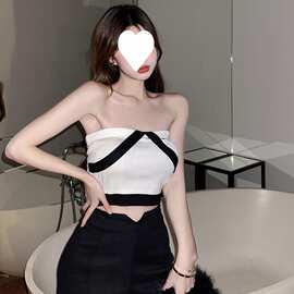设计感撞色短款抹胸上衣2022春季修身显瘦背心上衣女装