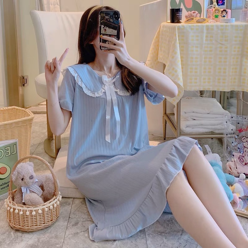 パジャマの女性の夏の半袖の子供の襟の甘いアンドロメダの宮廷の韓国版の学生のパジャマの女性の王女の風の家の服|undefined