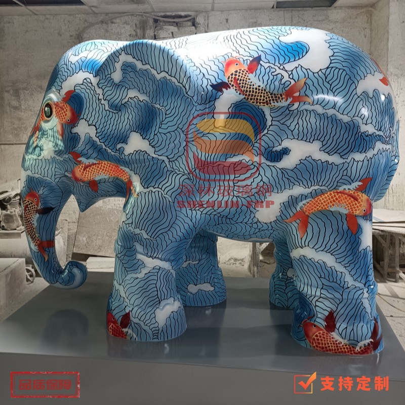 Gran escultura de FRP animal tallado circular de dibujos animados puerta de la tienda de drenaje de modelado creativo ornamentos paisaje elefante