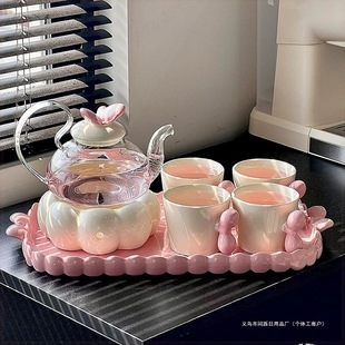 High-Quality Glass Flower Teapot Set with Flowers and Fruits, Candle-Heated Afternoon Tea Teapot, Flower Tea Cup, Heat-Resistant
