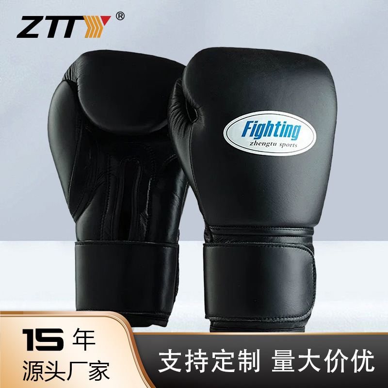 Guantes de boxeo ZTTY, guantes de piel de vaca, forro de látex, entrenamiento profesional, guantes, sacos de arena, protección de guantes