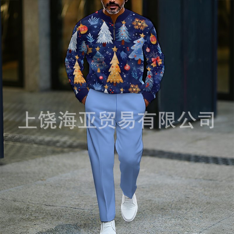 2025欧美跨境外贸秋冬热卖新款男士圣诞节数码打印套装男卫衣两件|undefined