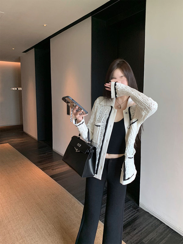 CHICYOU【王1博同款】休闲松弛感小香翻领针织外套女|undefined