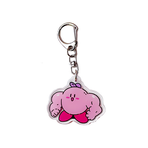 Muscle Strongman Planet Kirby Keychain Cute Best Friend Couple Style School Bag Hook Acrylic Creative Accessory