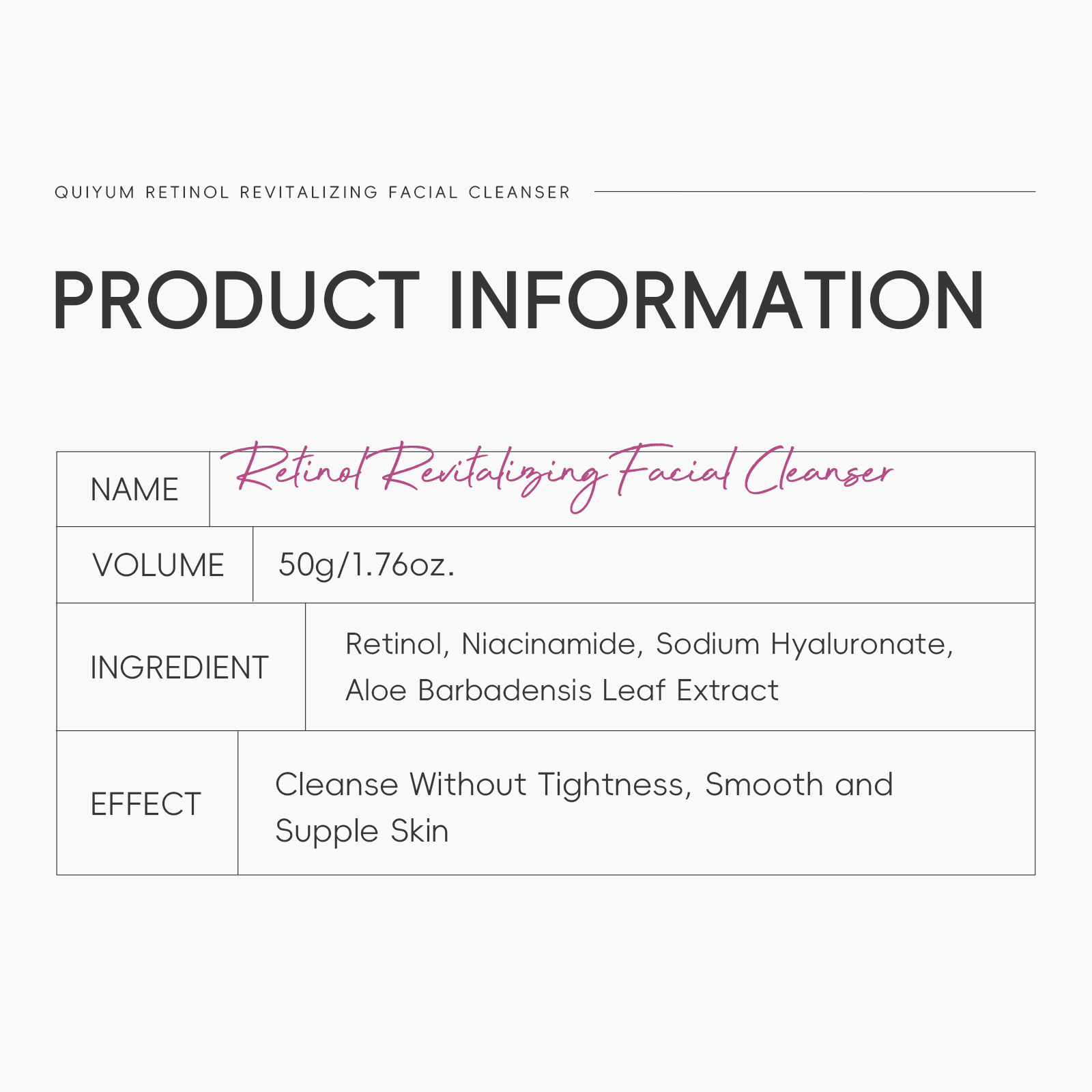 QUIYUM Retinol Facial Cleanser 50g, a cross-border skincare manufacturer, is a pore-cleansing, hydrating and moisturizing facial cleanser undefined