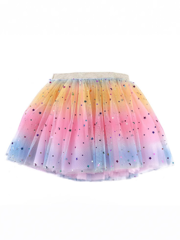 新しい子供の薄い紗の五角星の虹のスカートの網の糸の王女のスカートの欧米の子供服のショーのスカートのtuu|undefined