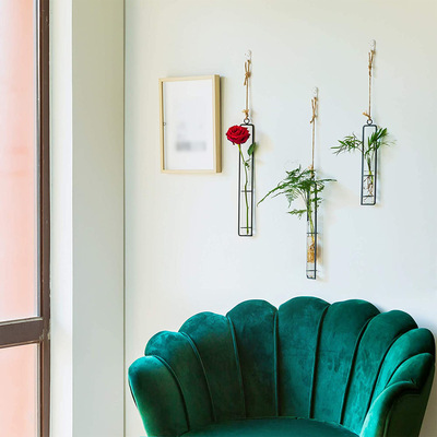 创意铁艺壁挂花器透明悬挂试管插花吊瓶玻璃水培花瓶家居园艺装饰|ms