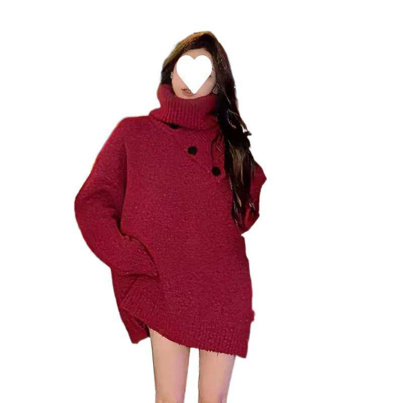 Coreana única sensación de alto nivel perezoso viento de cuello alto suéter grueso mujer diseño suelto bufandas de cabeza de dos piezas