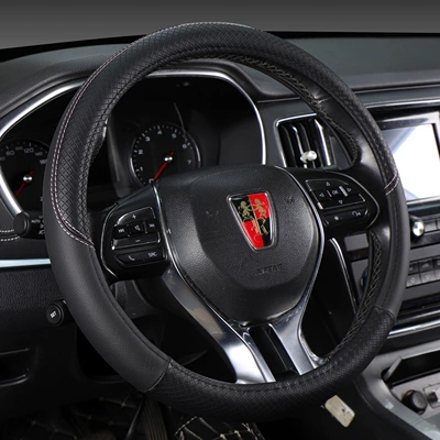 new stitching leather steering wheel: Steering wheel cover - embossed-black-pink-thread-cross-border-high-quality-inner-ring