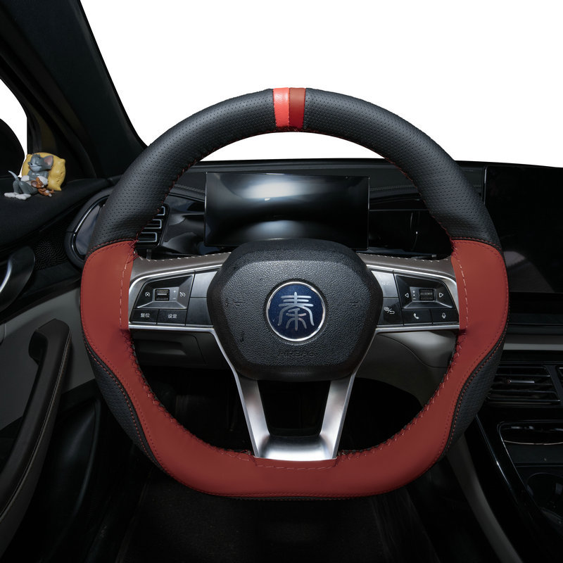 Universal three-spoke steering wheel cover for new energy vehicles, available in 11 colors, thin leather handlebar cover, hand-stitched genuine leather handlebar cover