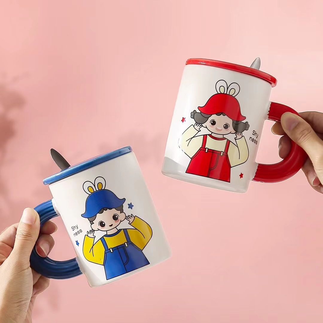 Caja de regalo de la taza de la pareja de niños y niñas de dibujos animados creativos de alta apariencia traje de regalo de San Valentín taza personalidad