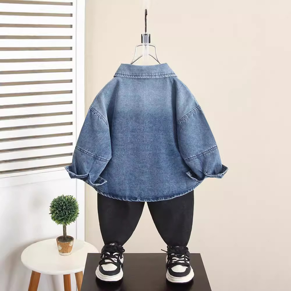 6259 Camisa vaquera para niños Chaqueta 2024 Otoño Nuevo estilo Estilo occidental Ropa de otoño para bebés Camisa de manga larga para niños de primavera y otoño