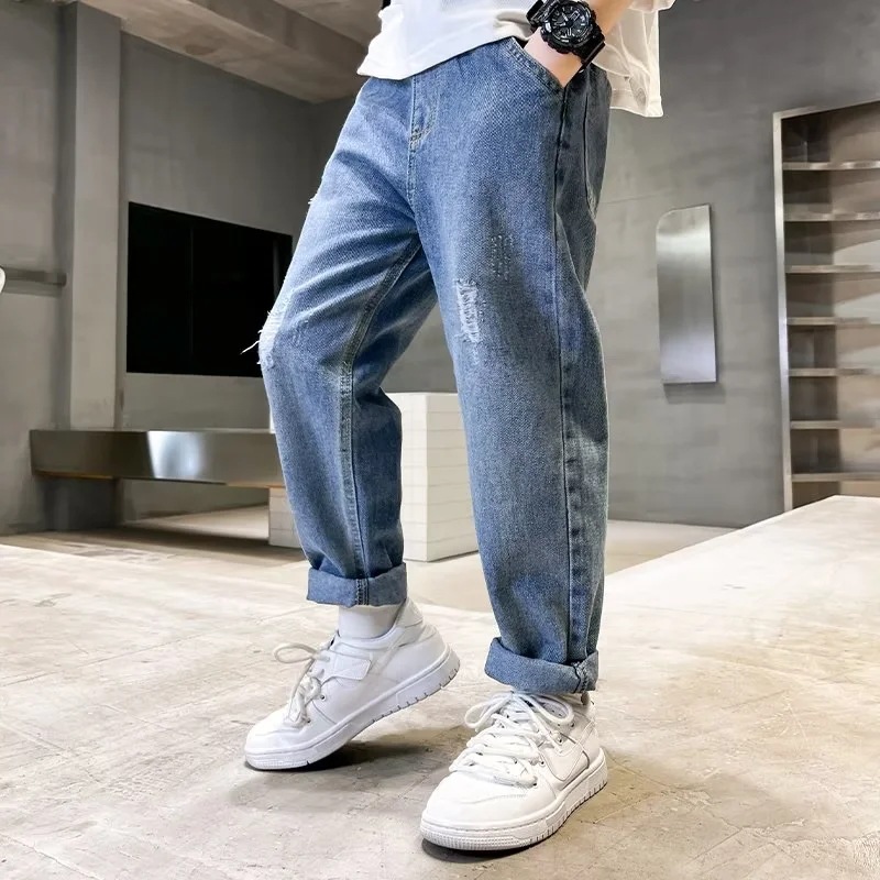 Boys' jeans spring 2023 new medium and big children Korean style western style all-matching pants boys' spring and autumn fashionable trousers