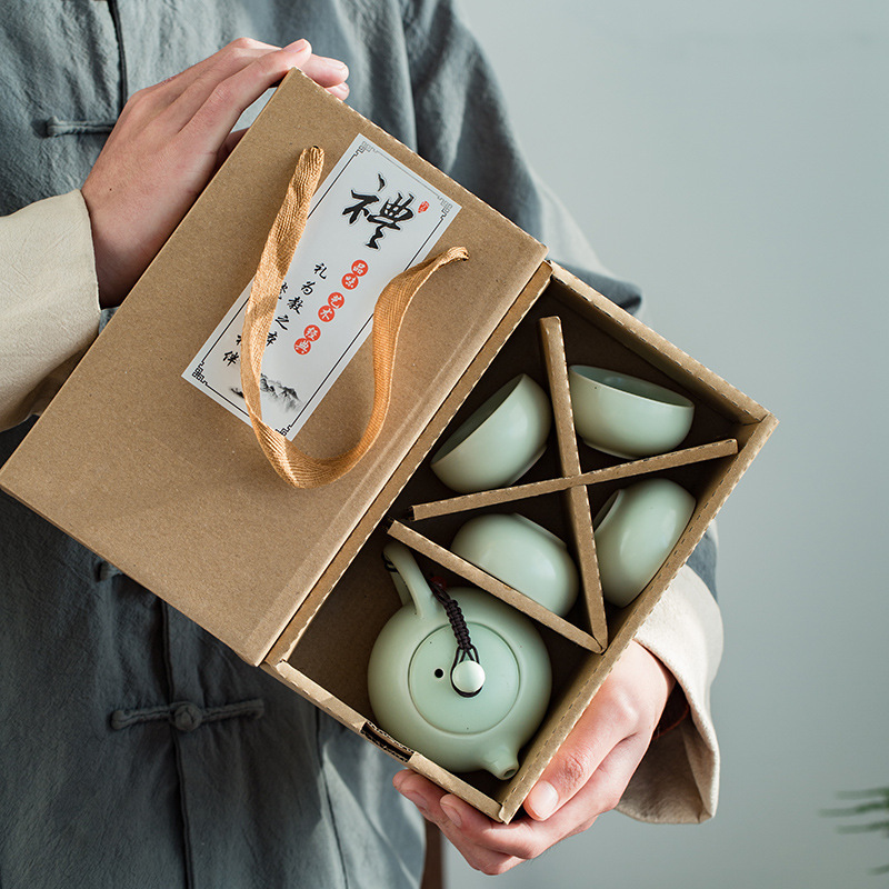 Dingyao Portable Bag Travel Kung Fu Tea Set Ceramic Xishi Pot One Pot Two Cups Four Cups Set Custom Creative Gift