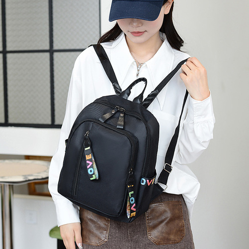 Cross-border dual-shoulder bag for women, trendy Korean-style nylon fabric, versatile fashionable backpack, casual large-capacity lightweight travel bag