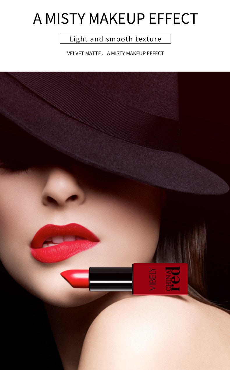 VIBELY China Red Non-Stick Cup Rim Red Gift Box Set of 10 matte matte non-fading Bright Red lipsticks undefined