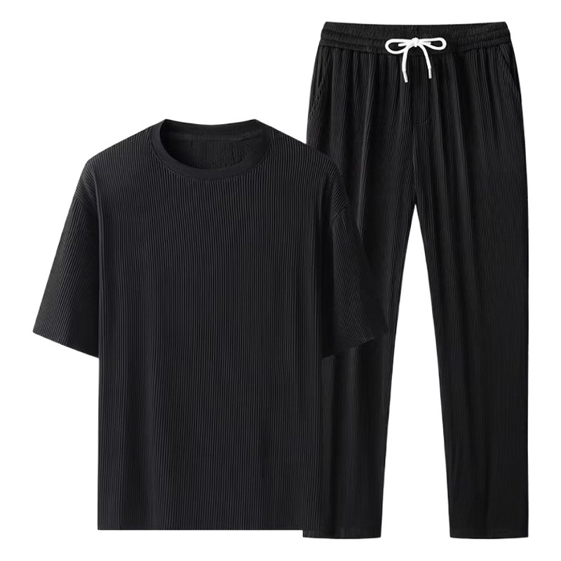 Traje deportivo de seda de hielo pantalones de hombre verano fino 2023 nueva moda suelta drapeado pantalones casuales transpirables para hombres