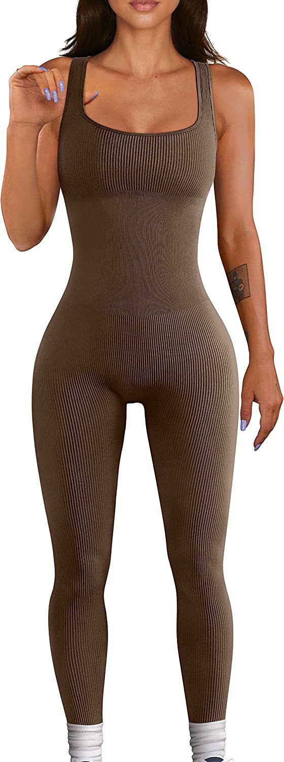 Europa y América transfronteriza 2023 verano sexy mujer yoga mono acanalado cuello cuadrado sin mangas deportes mono Pantalones image 11