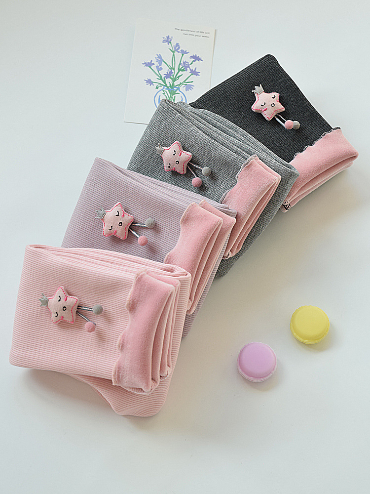 Girls' Leggings Winter New All-in-One Thin Velvet Children's Pants Fleece-Lined Thickened Female Baby's Outer Wearing Western Style Warm Pants