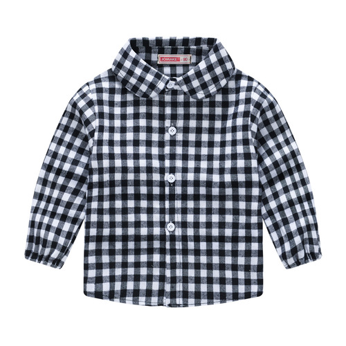 New children's spring and autumn casual long-sleeved tops Korean style plaid shirts for boys and girls, medium and small children's trendy brushed shirts