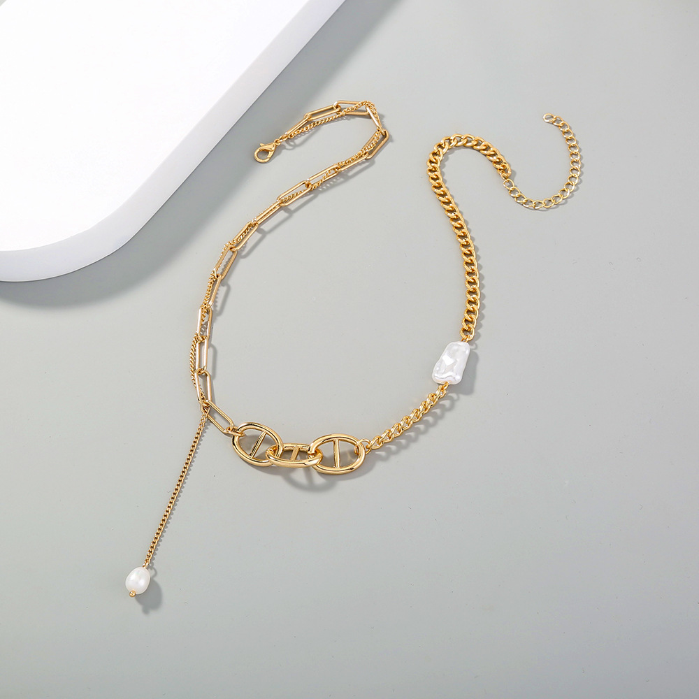 Fashion Stitching Chain Pearl Pendant Single Layer Clavicle Chain display picture 5