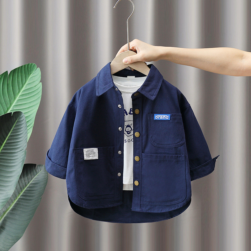 5897 Chaqueta de camisa para niños 2025 nueva ropa para niños Chaqueta de estilo occidental de estilo coreano para niños Top de primavera y otoño para bebés