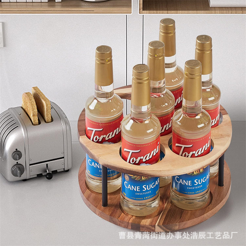 Retro solid wood kitchen seasoning jar storage rack rotatable oil, salt, sauce and vinegar storage rack double-layer beer beverage rack