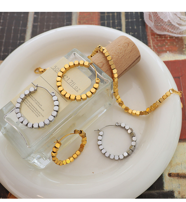 Geometric Small Square Movable Fashion Titanium Steel Bracelet Earrings Jewelry Set