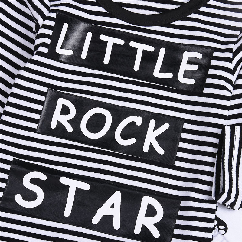 Rockmusik Baby Kinder Lässig Langarm Gestreiftes T-shirt Kinderanzug Trend display picture 6