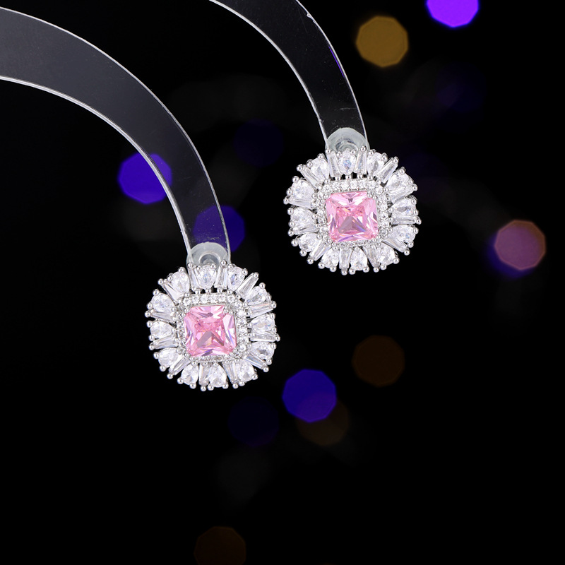 Elegant high-end square earrings with zircon