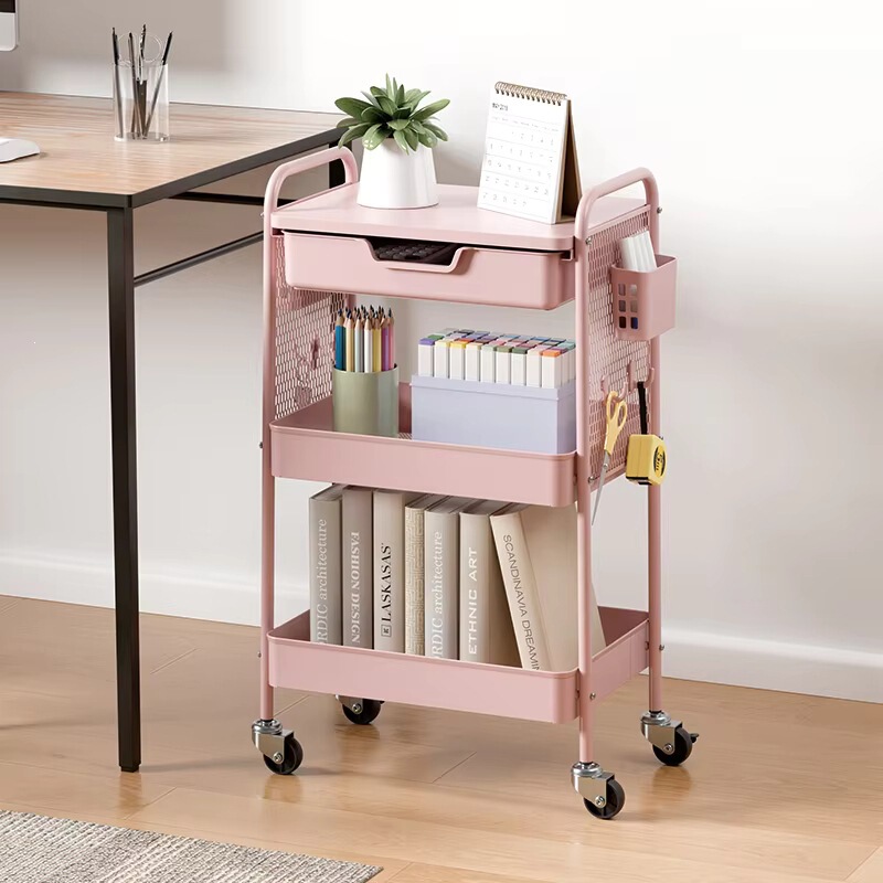 Multifunctional Three-Tier Rolling Storage Rack Organizer Practical Trolley DIY with Drawers Multifunctional Three-Tier Rolling Storage Rack Organizer Practical Trolley DIY with Drawers