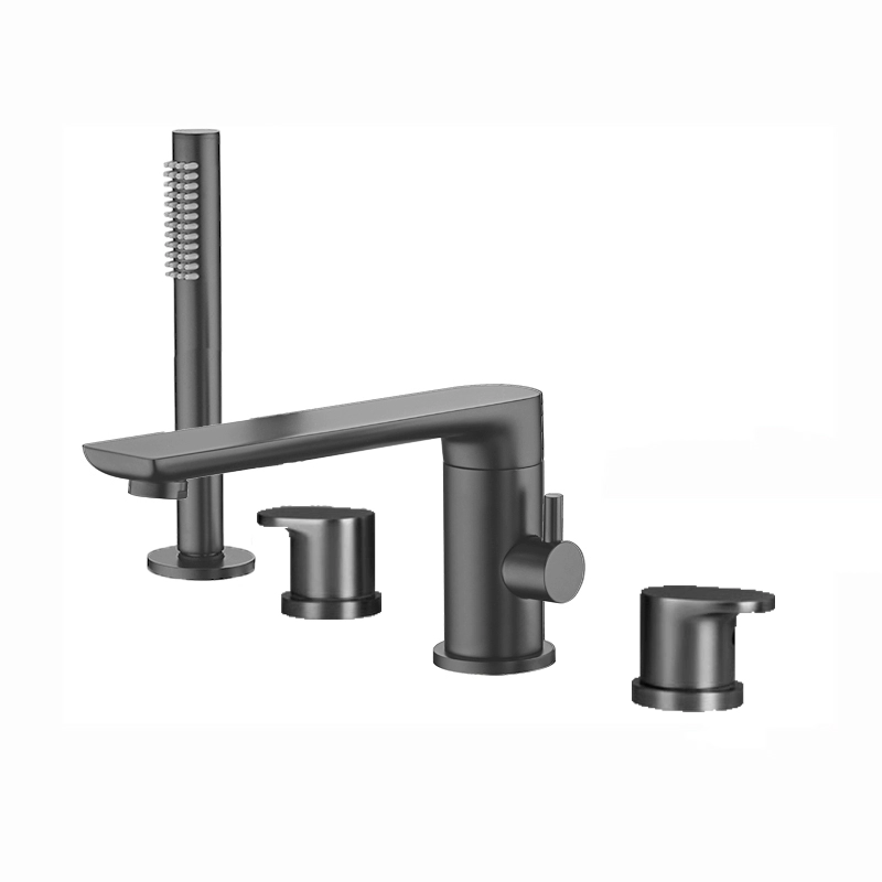 8V Kestu full copper gun gray bath tank edge embedded hot and cold split shower