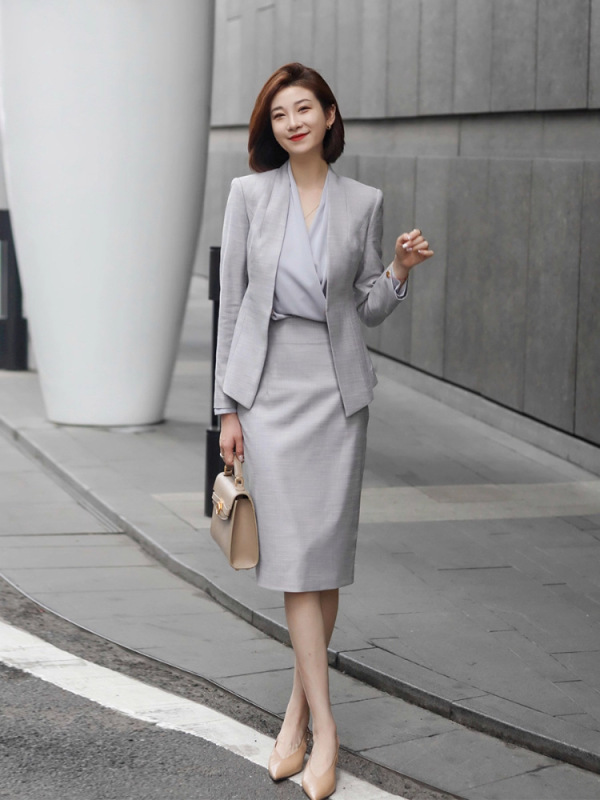 春秋新款高端职业通勤西装修身套裙主持人销售正装西服工作服套装|undefined