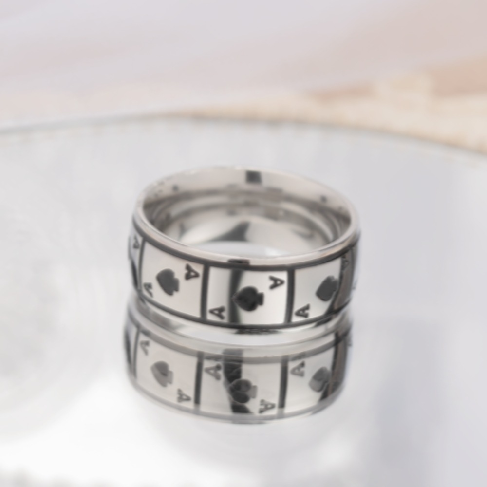 Lucky spades A mirror magic playing cards stainless steel ring