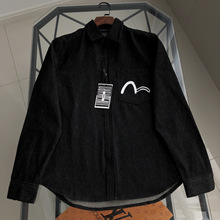 2025SS 秋冬EVISU福神男士小M口袋后背笔刷字母印花鬼头牛仔长袖