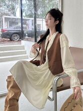 时尚套装女秋季蕾丝镂空收腰连衣裙马甲小背心上衣两件套