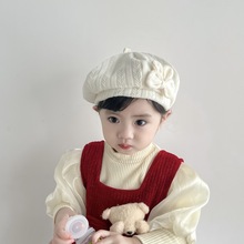 婴儿贝雷帽可爱百搭春季女童洋气韩版公主宝宝花朵画家帽