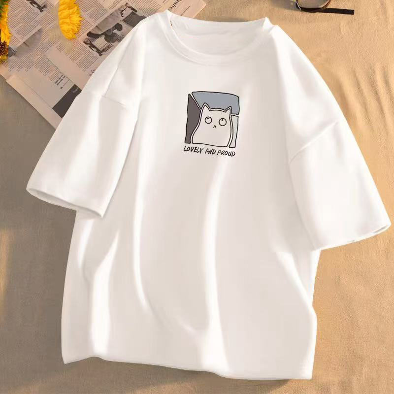 100% Pure Cotton Summer Unisex Short-Sleeve New Casual Versatile Loose T-Shirt Top with Trendy Patterns Fashion Ins