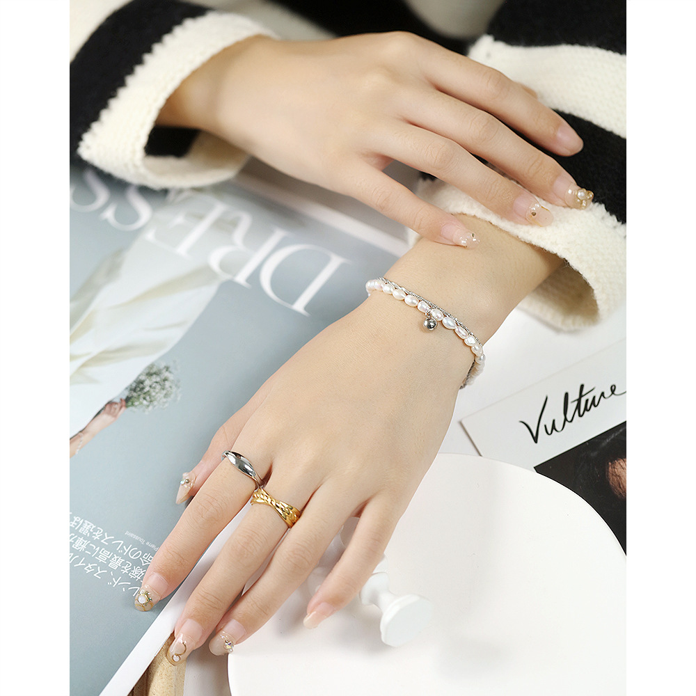 Korean Fashion Simple Freshwater Pearl Chain Ball Stainless Steel Bracelet Women display picture 4