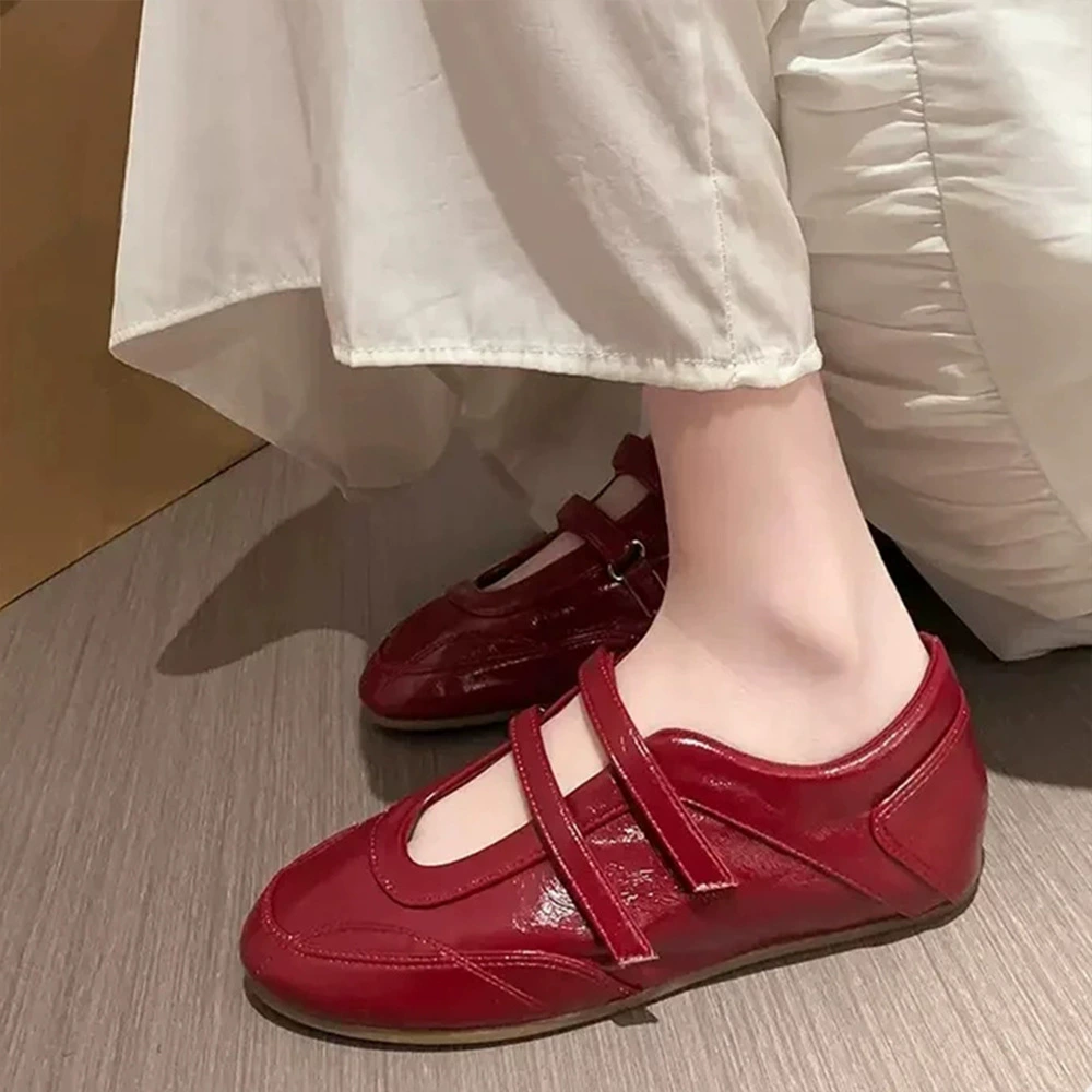 Новинка 2025, женская обувь, красные французские туфли Мэри Джейн в стиле ретро, женские повседневные балетки, туфли на плоской подошве