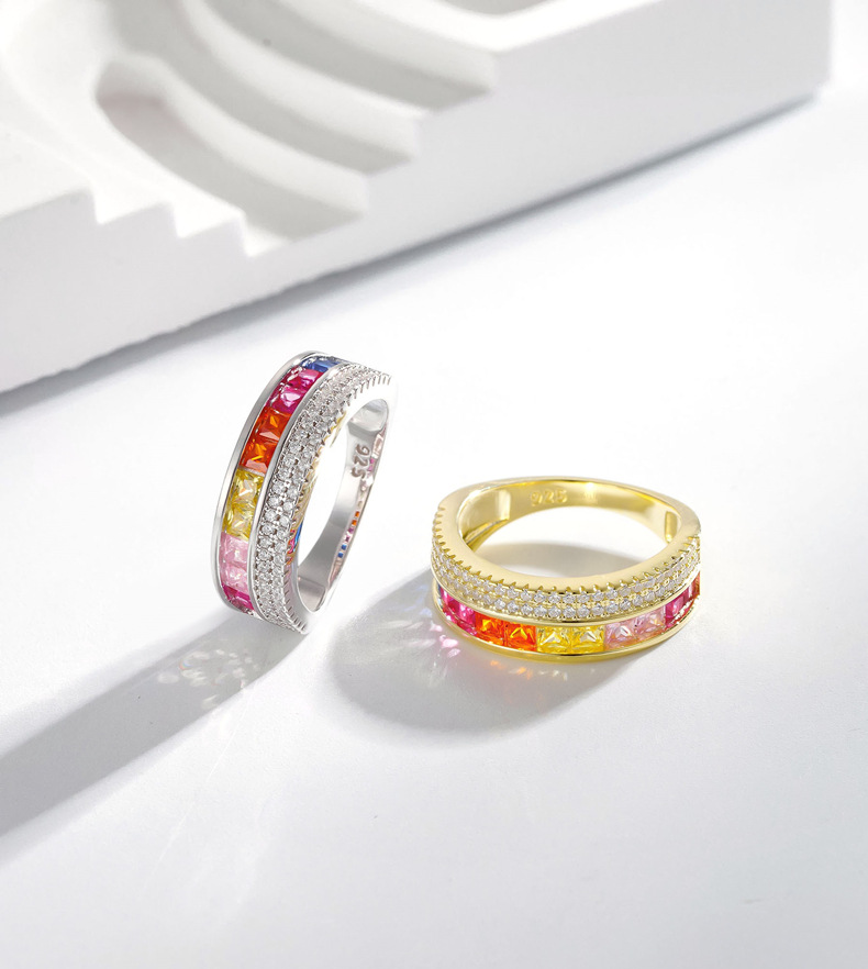 6g Weight Zircon Inlay Material 925 Sterling Silver Geometric Zircon Rings