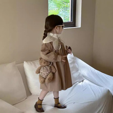 女童甜美花瓣领外套秋款儿童中长款风衣上衣潮3-8岁童装一件代发