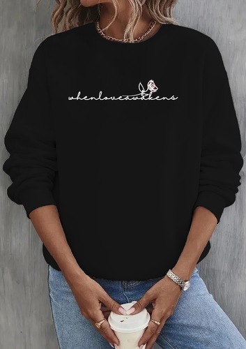 2025 European and American Women's Fun Long-Sleeve Loose Slogan Series Fashion Print Crew Neck Hoodie