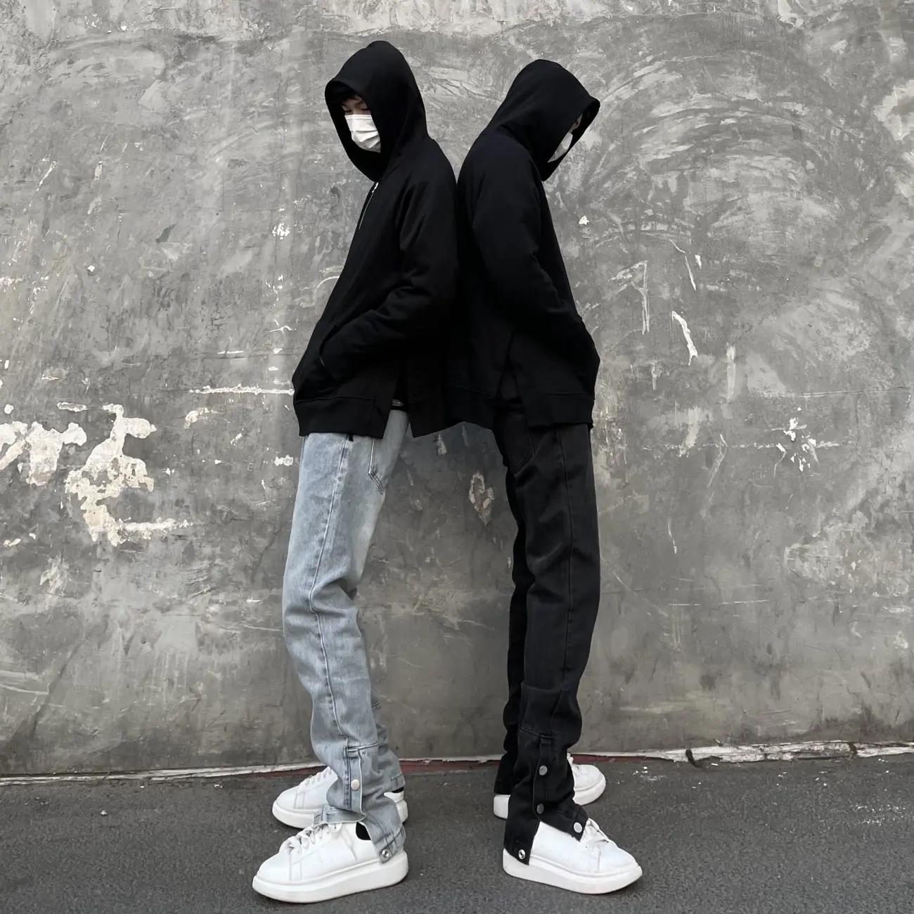 Majira Occidental High Street Side Button Jeans for Men's Summer Hip Hop Straight Loose and Versatile Jeans Vibe_voghion.com